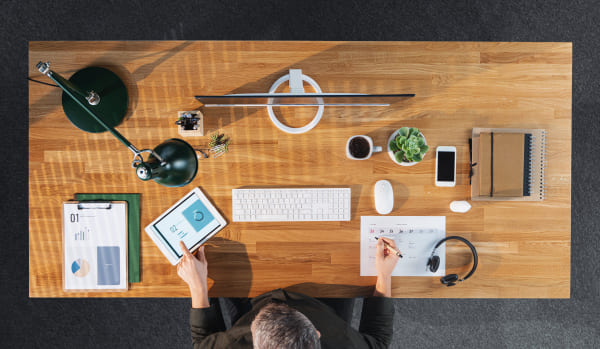 top down view of desk